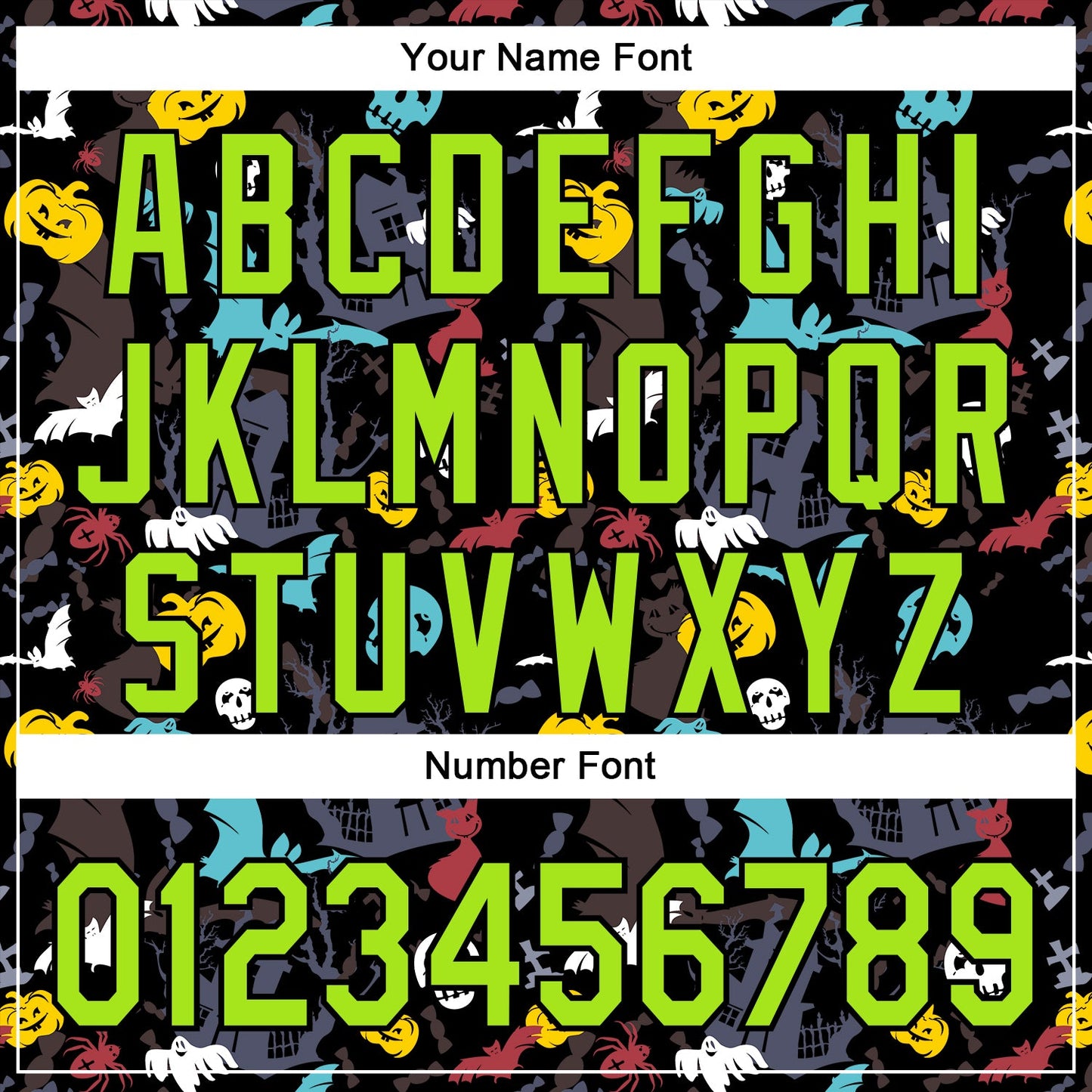 Custom Black Neon Green 3D Halloween Skull Pumpkin Doodle Party Costume Ideas Authentic Baseball Jersey view 5