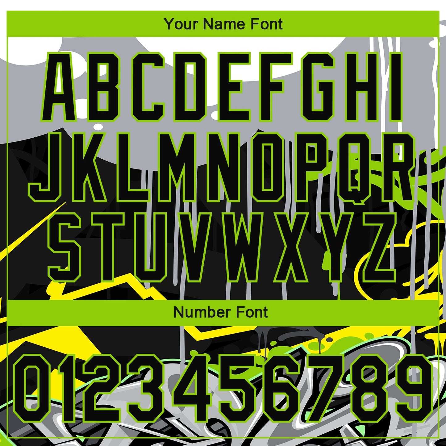 Custom Stitched Black Gray Neon Green Yellow-White 3D Graffiti Splash Street Art Sports Pullover Sweatshirt Hoodie view 4