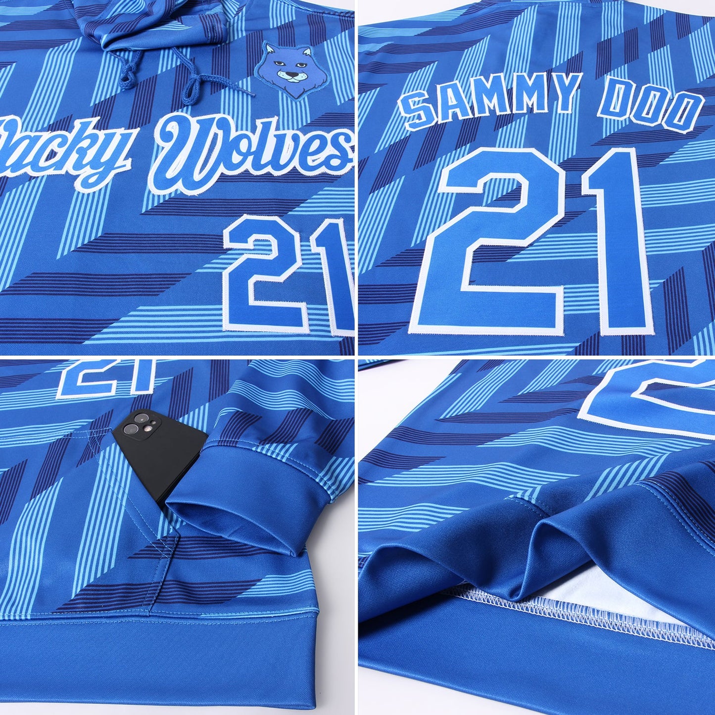 Custom Stitched Powder Blue Royal-White 3D Pattern Design Sports Pullover Sweatshirt Hoodie view 5