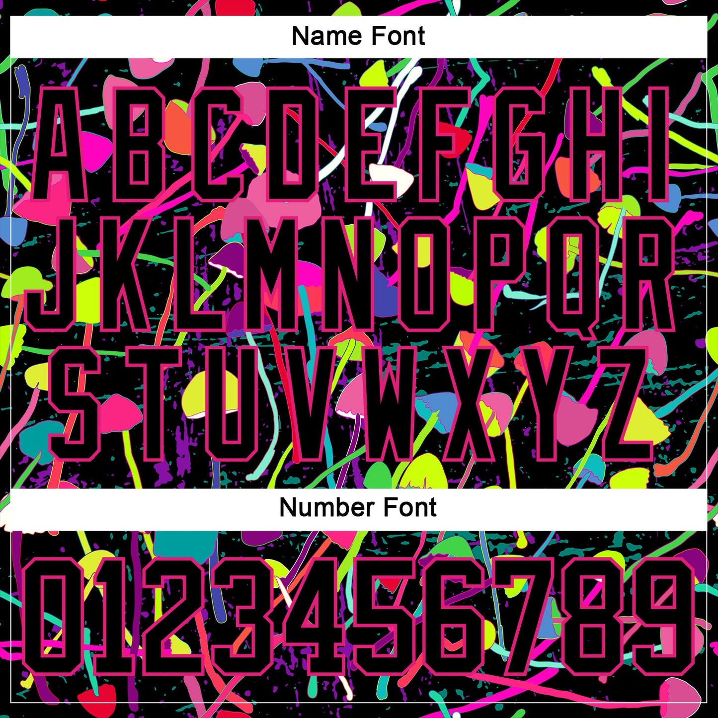 Custom Black Hot Pink Trippy Psychedelic Magic Mushrooms Hockey Lace Neck Jersey view 7