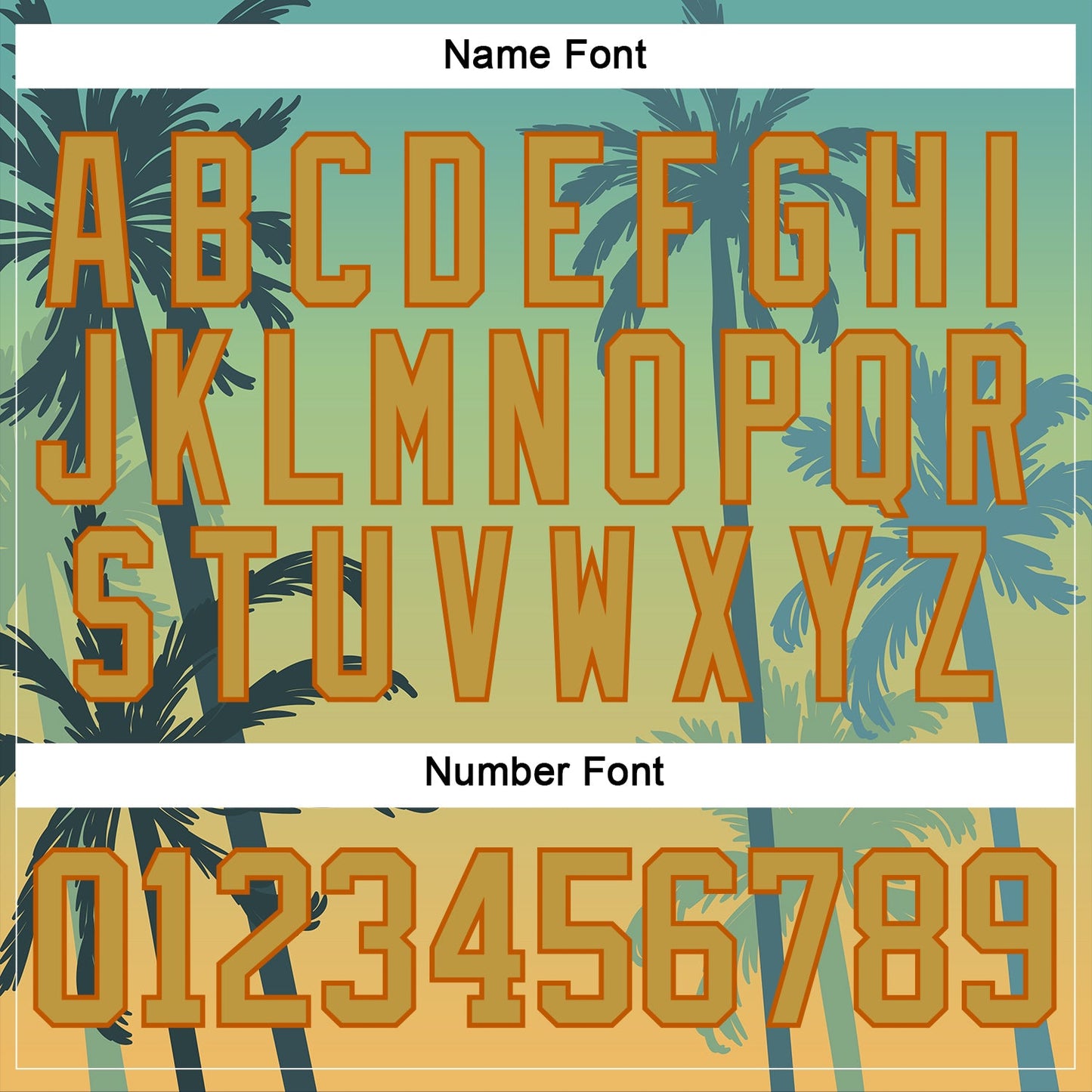 Custom Old Gold Blue-Texas Orange Gradient Hawaii Tropical Palm Trees Hockey Lace Neck Jersey view 5