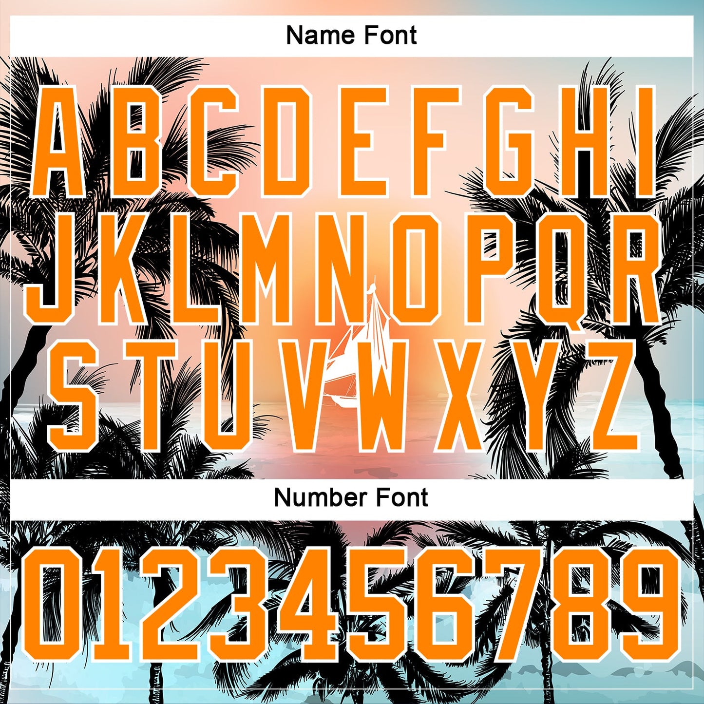 Custom Bay Orange Blue Gold-White Gradient Hawaii Tropical Palm Trees Hockey Lace Neck Jersey view 5