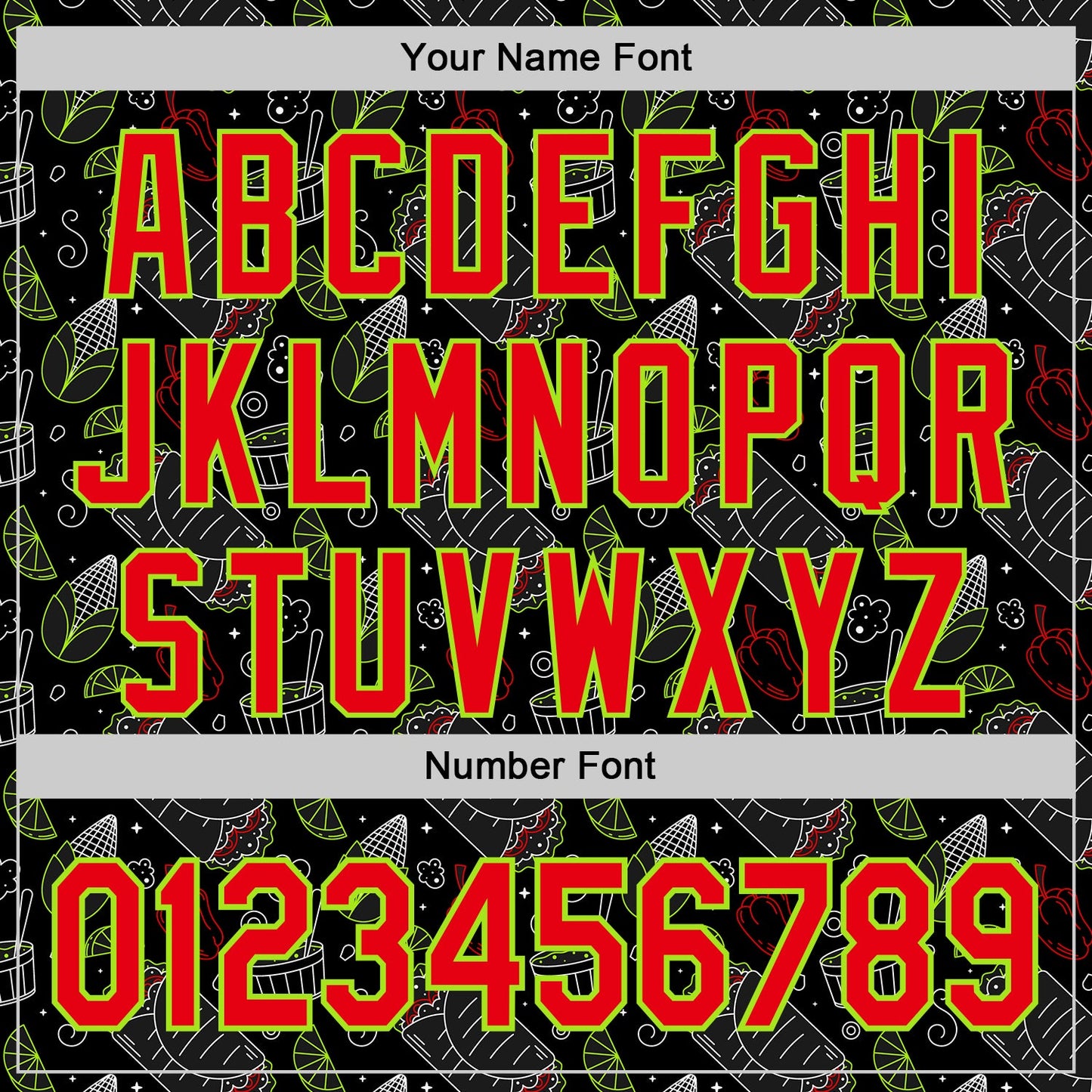 Custom Black Fire Red-Neon Green Foodie Mexican Food Doodles Authentic Baseball Jersey view 5