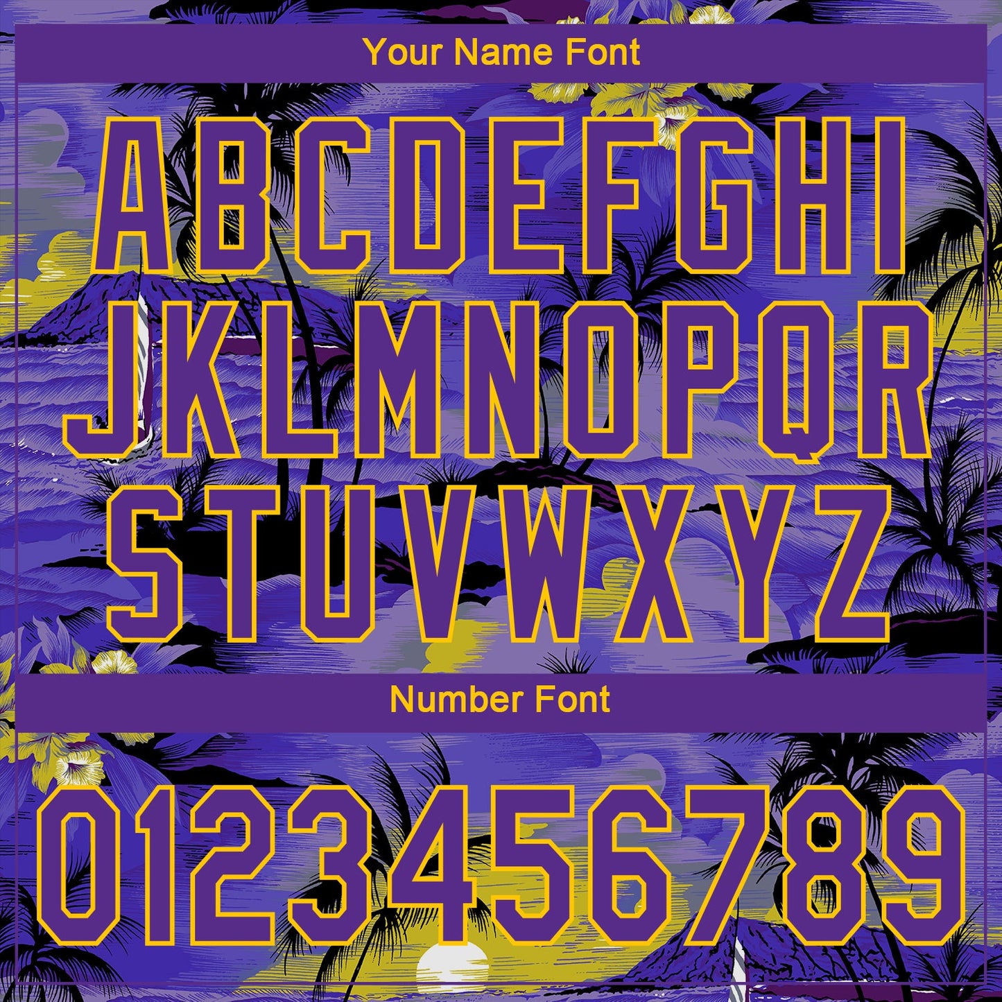 Custom Purple Yellow 3D Pattern Design Sun Beach Hawaii Palm Trees Authentic Baseball Jersey view 5