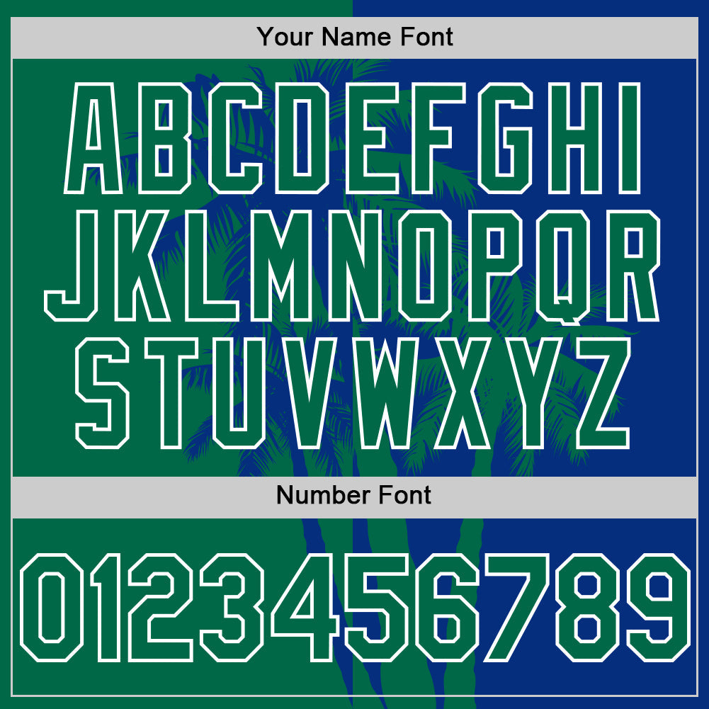 Custom Royal Kelly Green-White Hawaii Palm Trees Tropical Coconut Authentic Baseball Jersey view 5