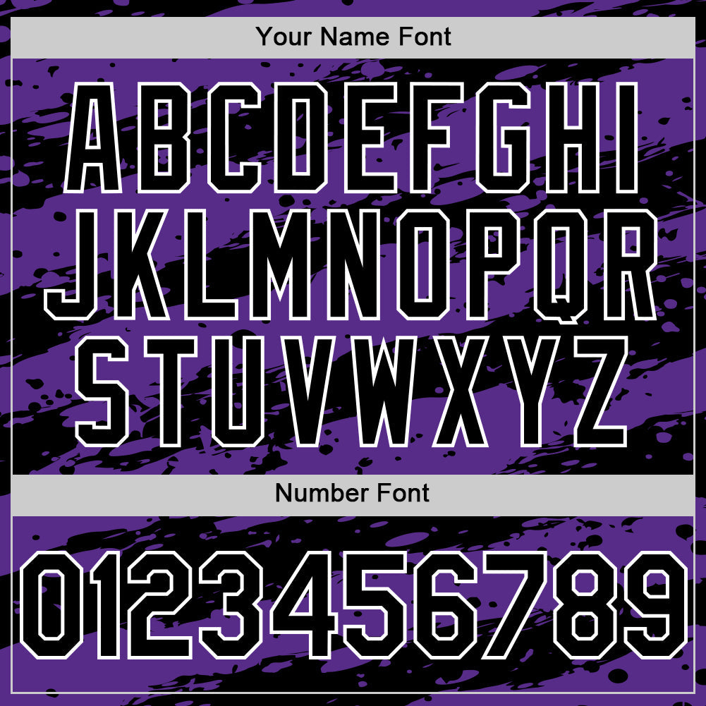 Custom Purple Black-White Paint Splash Stripe Authentic Baseball Jersey view 5