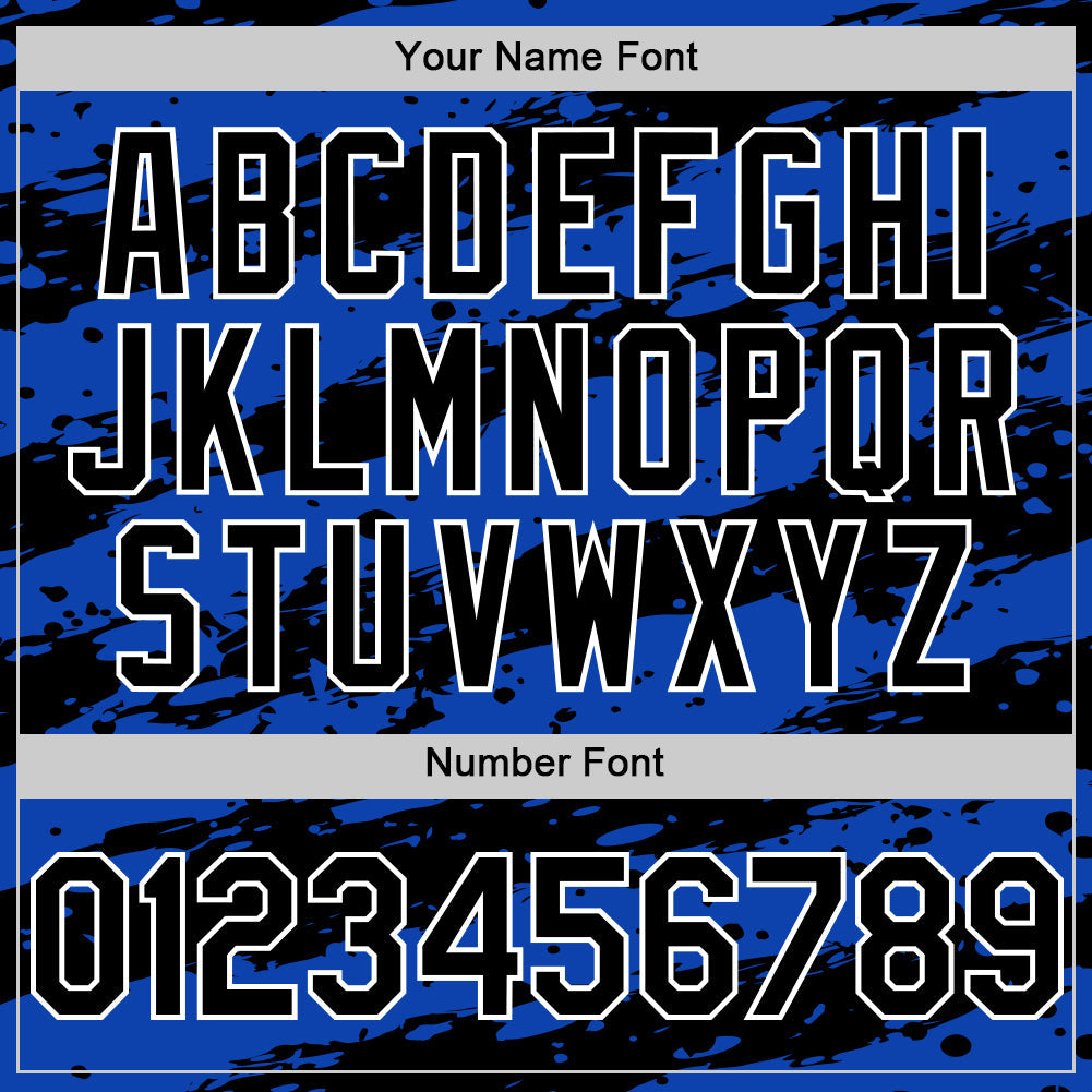 Custom Thunder Blue Black-White Paint Splash Stripe Authentic Baseball Jersey view 5
