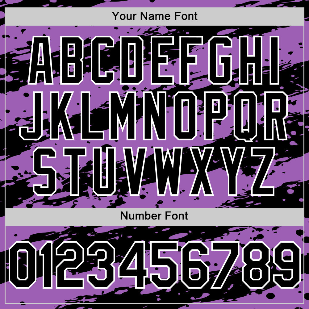 Custom Medium Purple Black-White Paint Splash Stripe Authentic Baseball Jersey view 5
