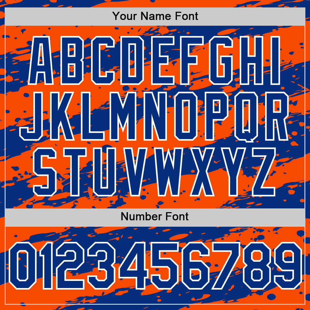 Custom Orange Royal-White Paint Splash Stripe Authentic Baseball Jersey view 5