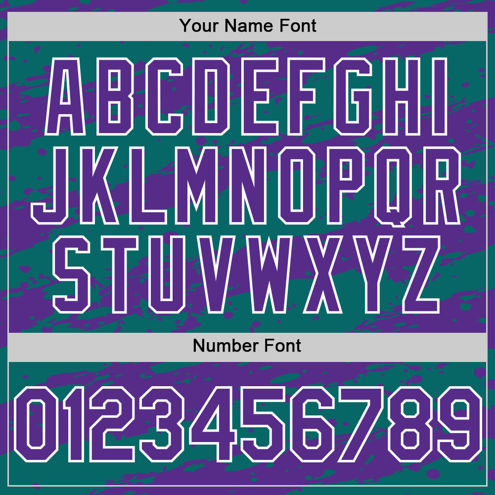 Custom Teal Purple-White Paint Splash Stripe Authentic Baseball Jersey view 5