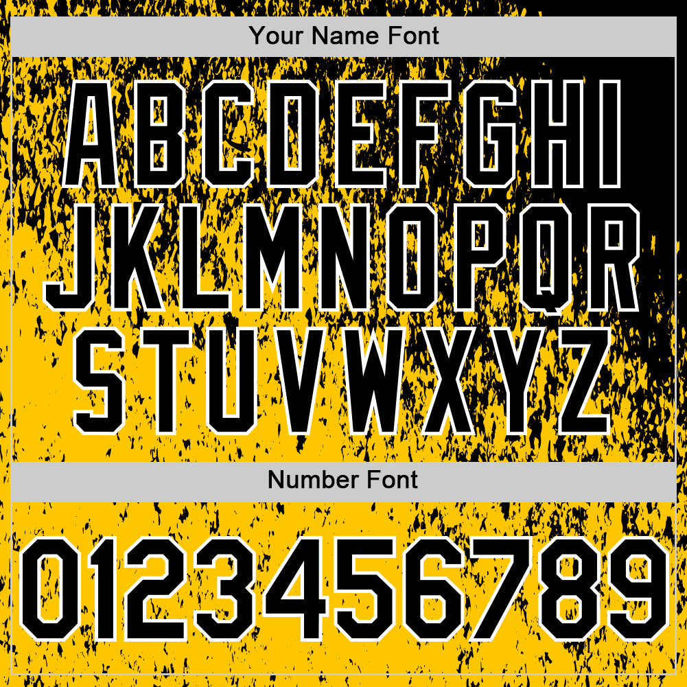 Custom Black Yellow-White Abstract Fragment Splatter Authentic Baseball Jersey view 5