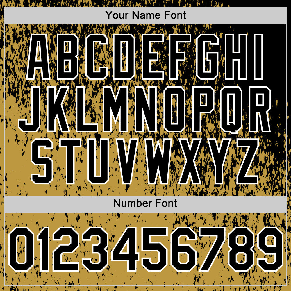 Custom Black Old Gold-White Abstract Fragment Splatter Authentic Baseball Jersey view 5
