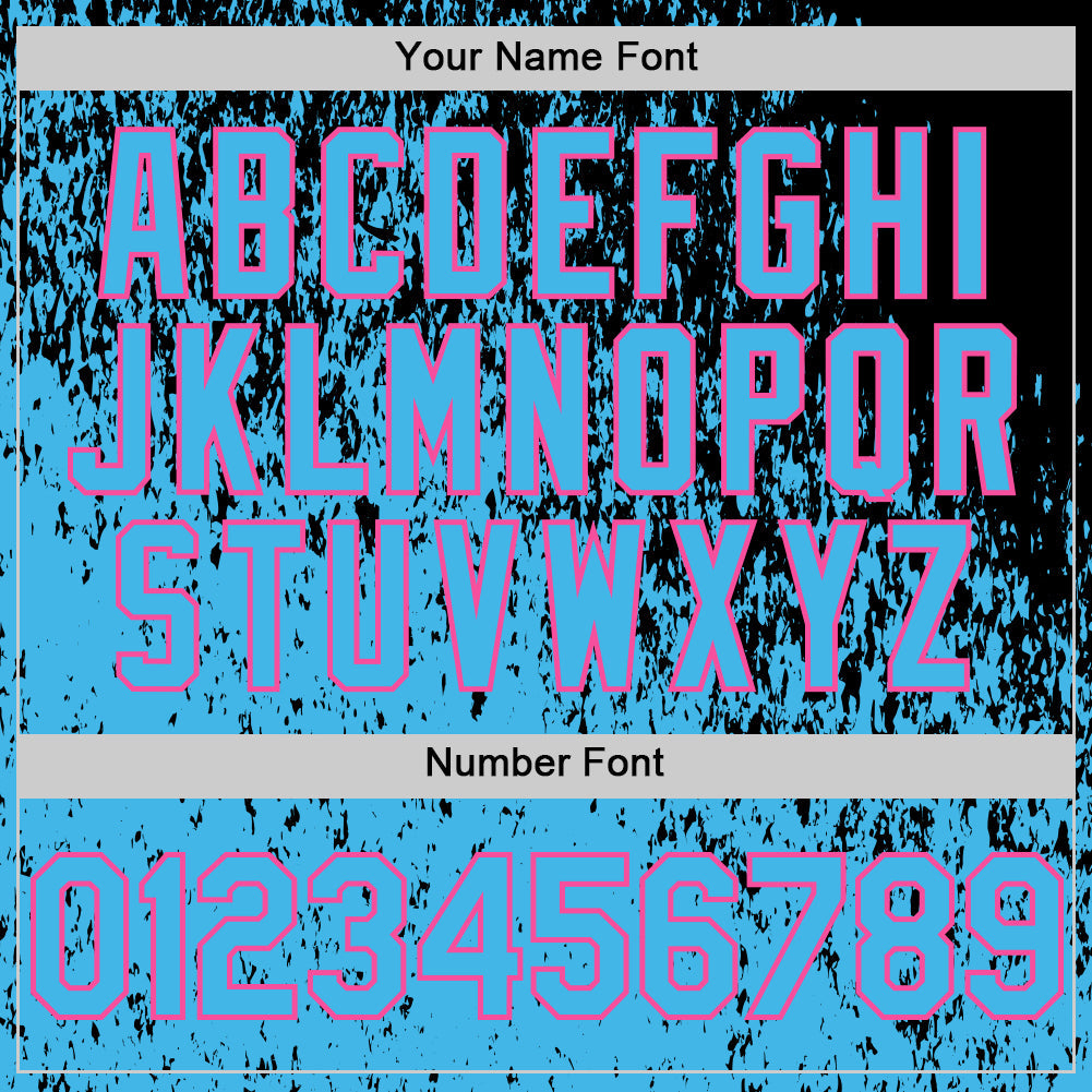 Custom Black Sky Blue-Pink Abstract Fragment Splatter Authentic Baseball Jersey view 5