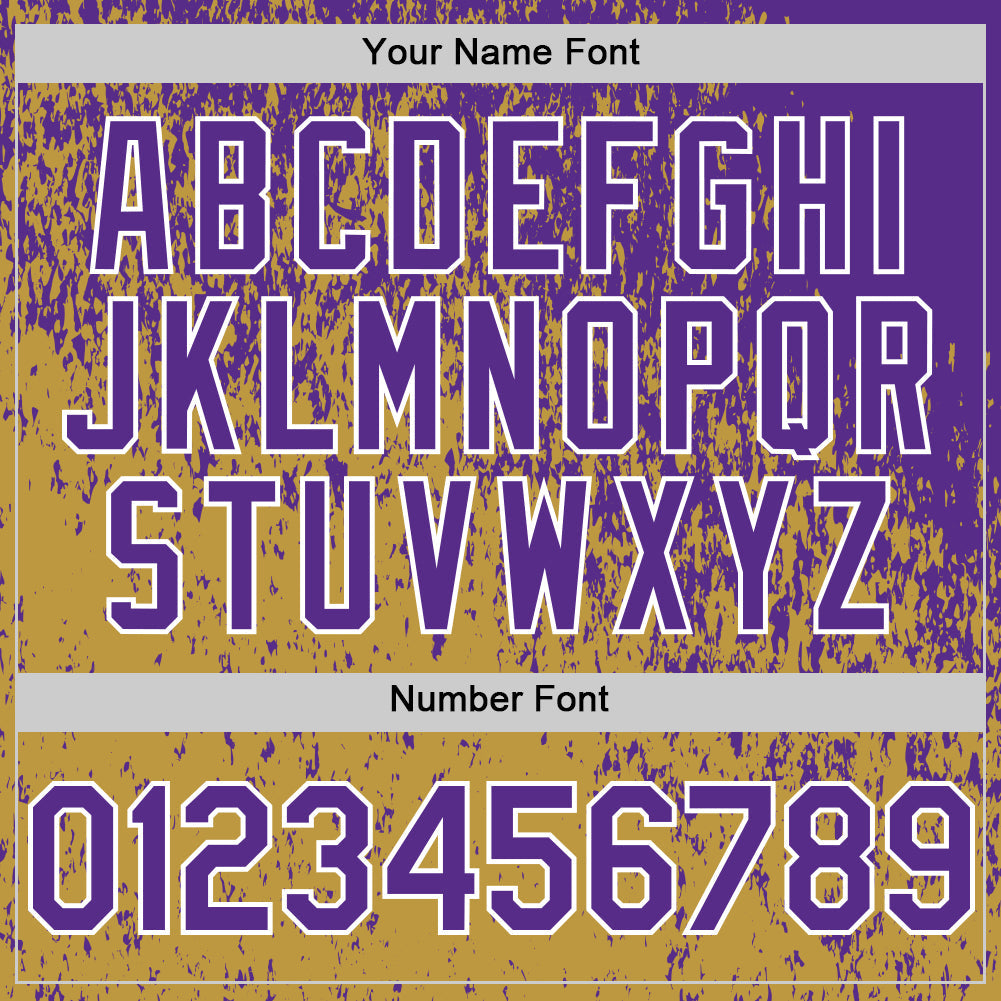 Custom Purple Old Gold-White Abstract Fragment Splatter Authentic Baseball Jersey view 5
