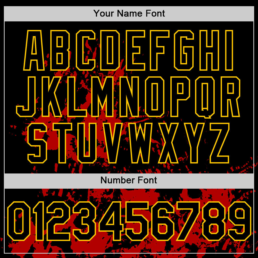Custom Black Yellow-Red Splatter Authentic Baseball Jersey view 5