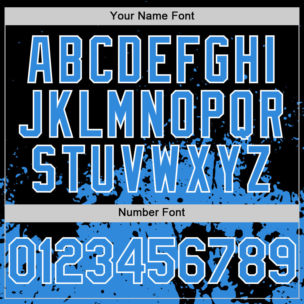 Custom Black Powder Blue-White Abstract Splatter Grunge Authentic Baseball Jersey view 5