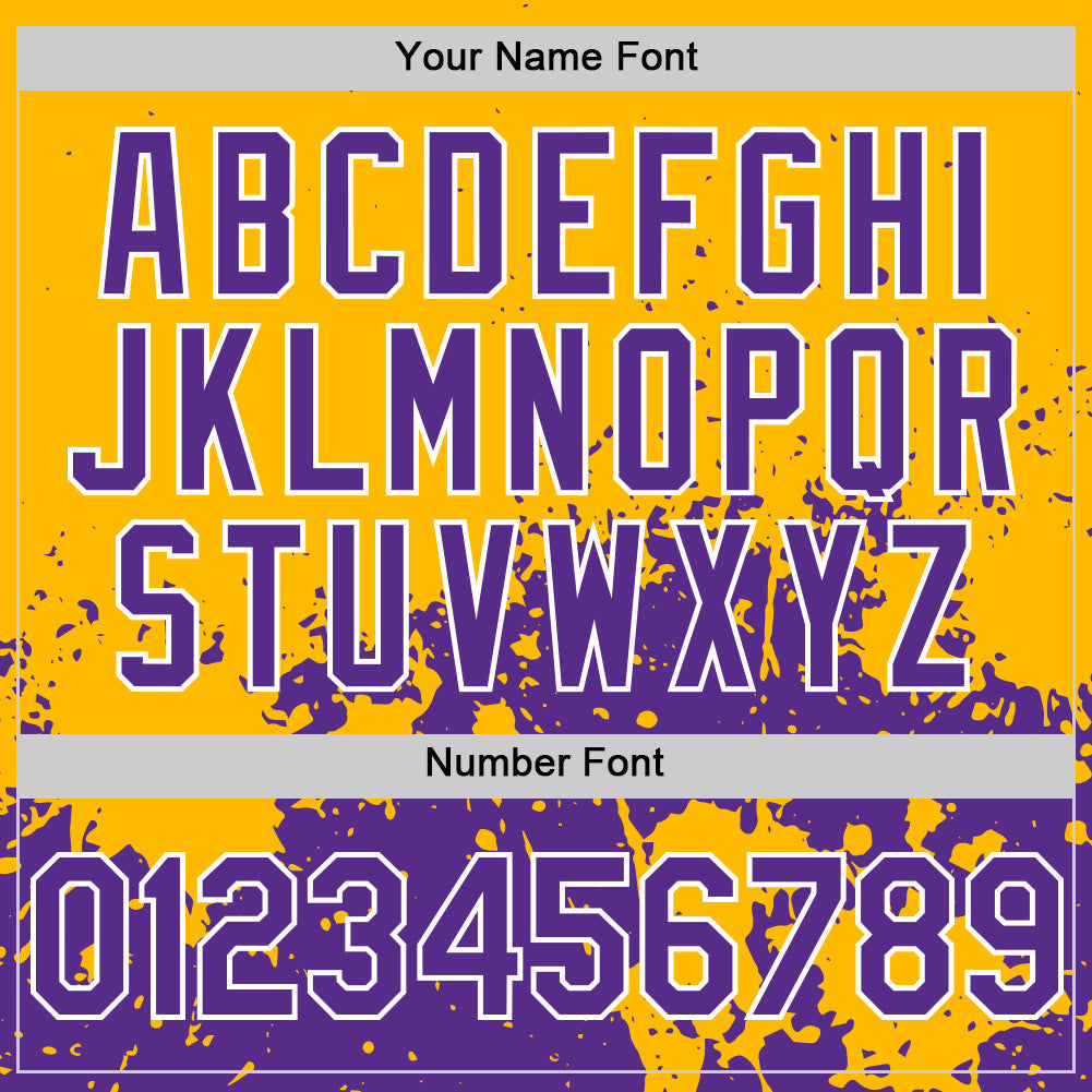Custom Gold Purple-White Abstract Splatter Grunge Authentic Baseball Jersey view 5