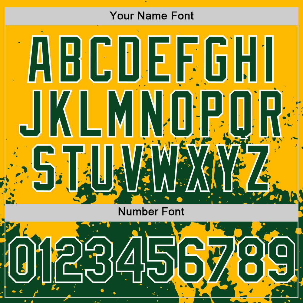 Custom Gold Green-White Abstract Splatter Grunge Authentic Baseball Jersey view 5