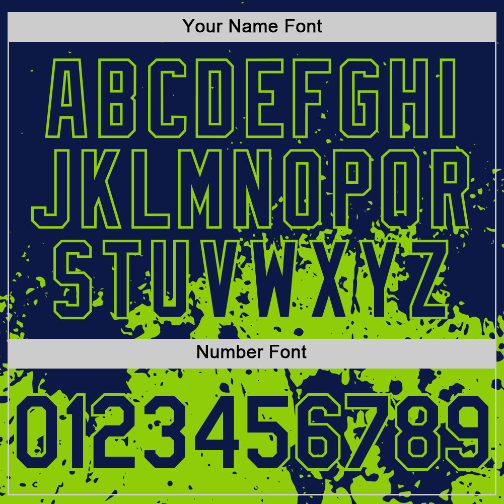 Custom Navy Neon Green Abstract Splatter Grunge Authentic Baseball Jersey view 5