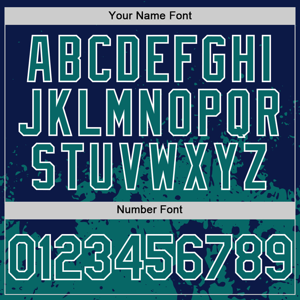 Custom Navy Teal-White Abstract Splatter Grunge Authentic Baseball Jersey view 5