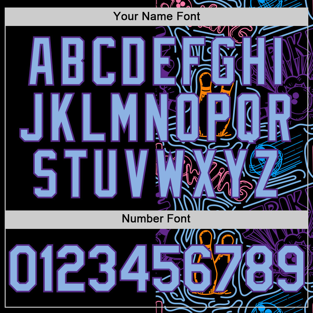 Custom Black Light Blue-Purple Bowling Doodle Split Authentic Baseball Jersey view 5