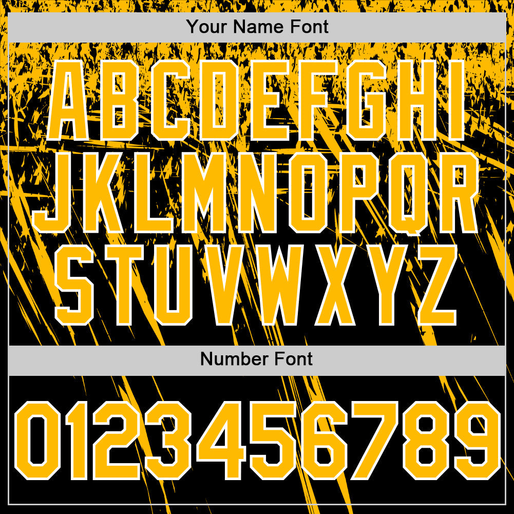 Custom Black Gold-White Distressed Scratch Brush Stroke Authentic Baseball Jersey view 5