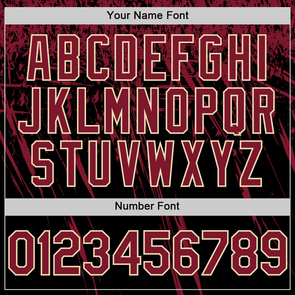 Custom Black Crimson-Cream Distressed Scratch Brush Stroke Authentic Baseball Jersey view 5