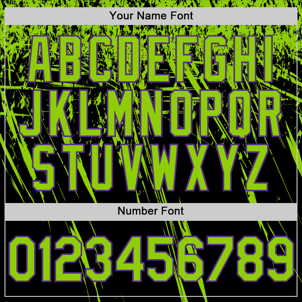 Custom Black Neon Green-Purple Distressed Scratch Brush Stroke Authentic Baseball Jersey view 5