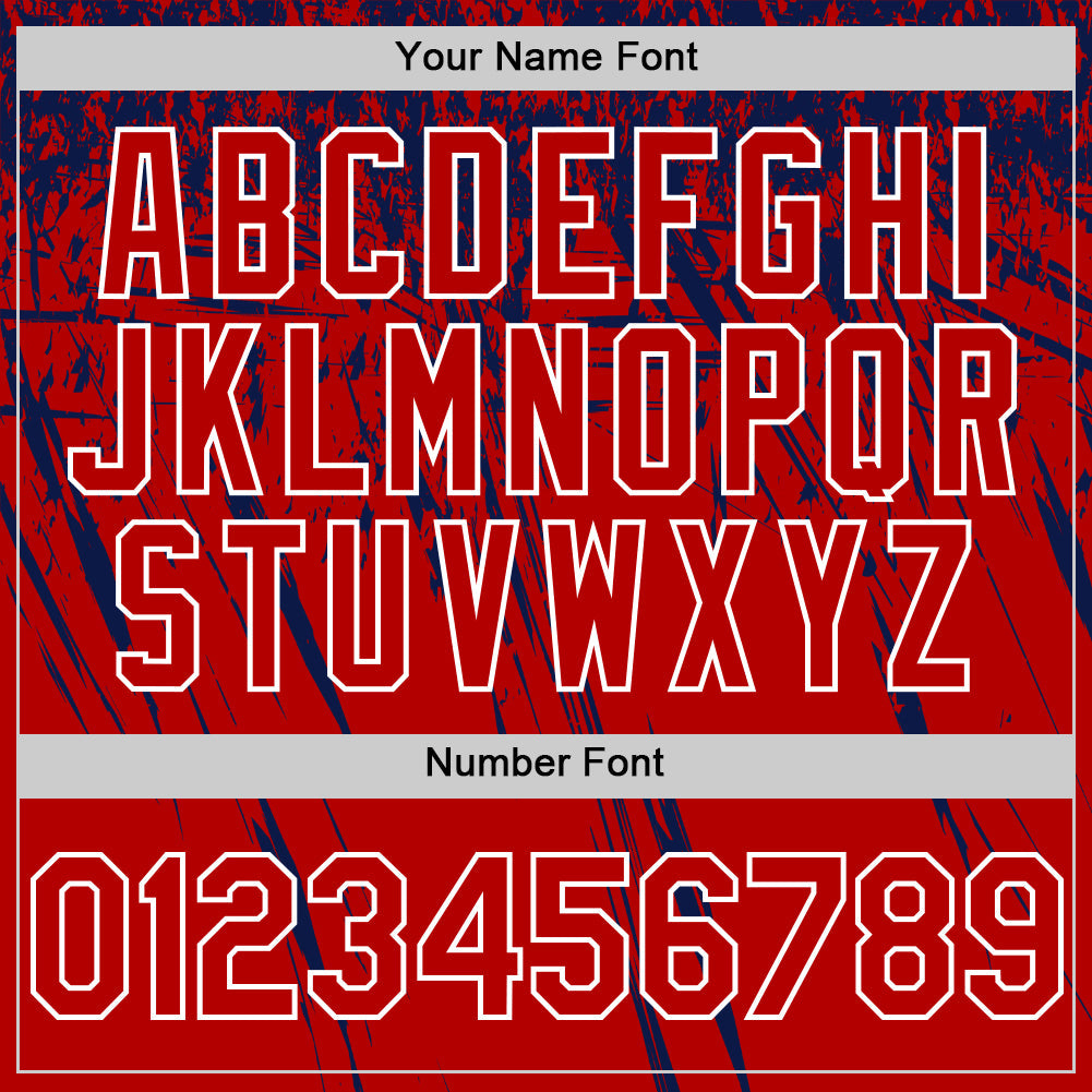 Custom Red Navy-White Distressed Scratch Brush Stroke Authentic Baseball Jersey view 5