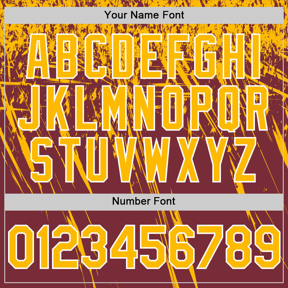 Custom Burgundy Gold-White Distressed Scratch Brush Stroke Authentic Baseball Jersey view 5