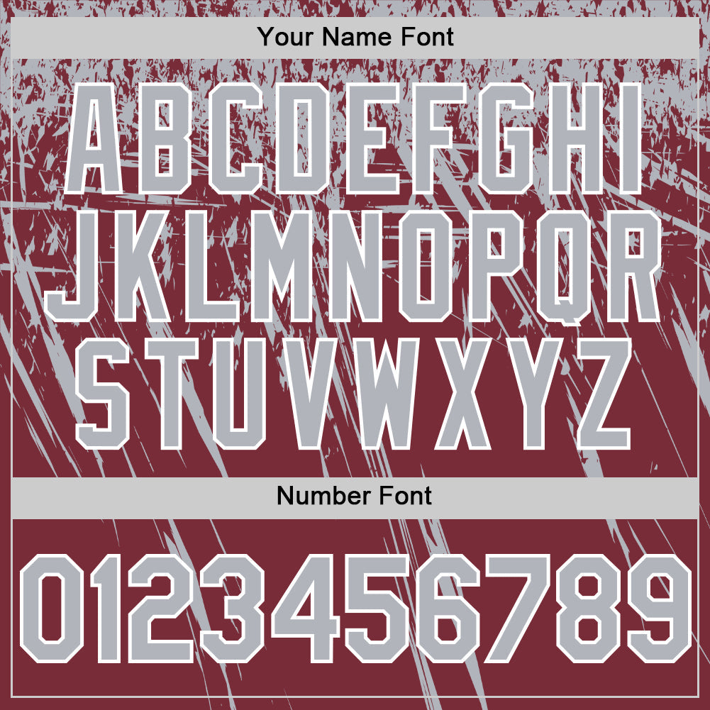 Custom Burgundy Gray-White Distressed Scratch Brush Stroke Authentic Baseball Jersey view 5