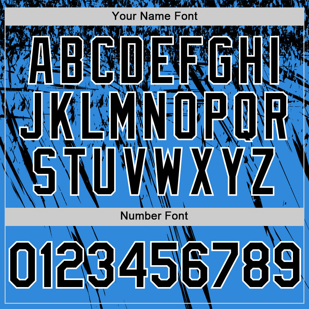 Custom Electric Blue Black-White Distressed Scratch Brush Stroke Authentic Baseball Jersey view 5