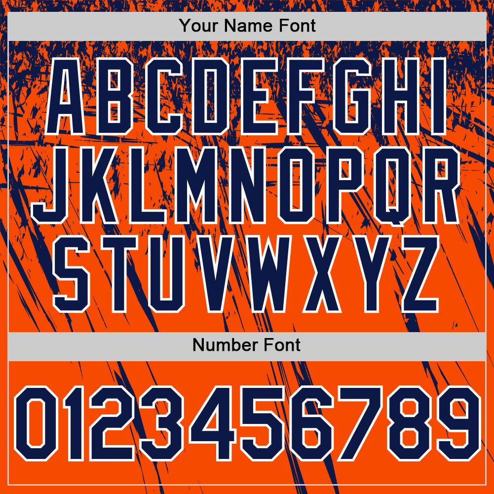 Custom Orange Navy-White Distressed Scratch Brush Stroke Authentic Baseball Jersey view 5