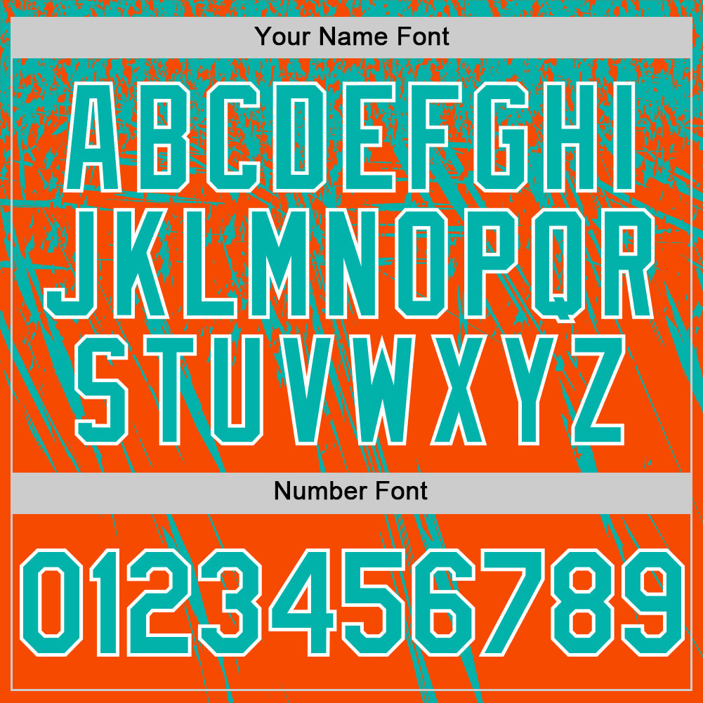 Custom Orange Aqua-White Distressed Scratch Brush Stroke Authentic Baseball Jersey view 5