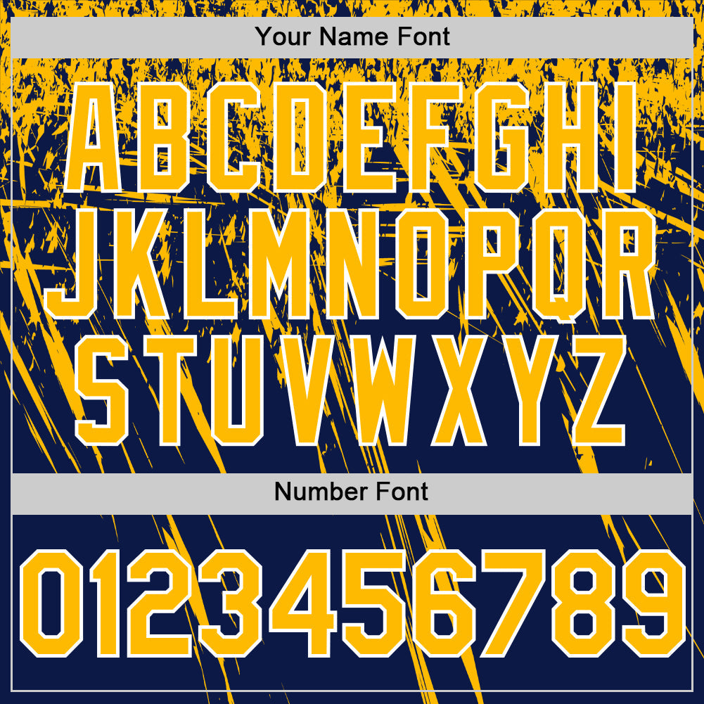 Custom Navy Gold-White Distressed Scratch Brush Stroke Authentic Baseball Jersey view 5