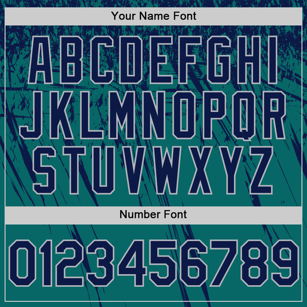 Custom Teal Navy-Gray Distressed Scratch Brush Stroke Authentic Baseball Jersey view 5