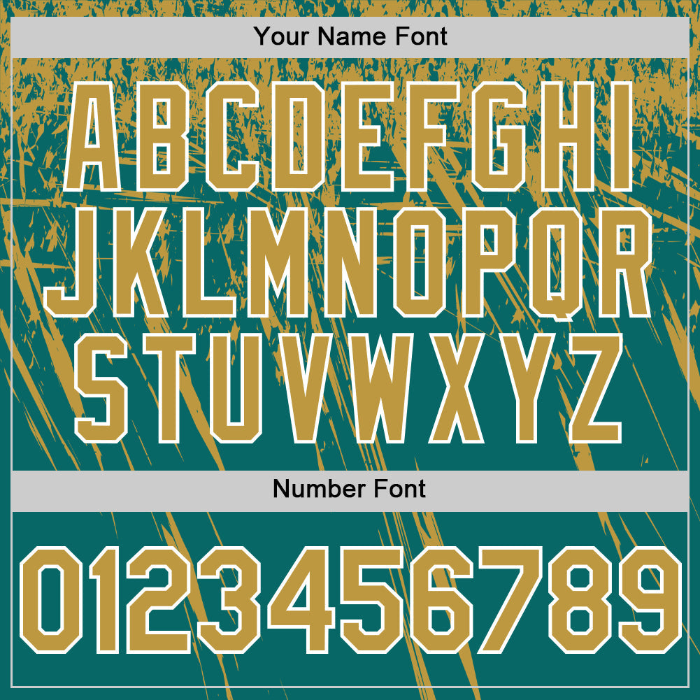 Custom Teal Old Gold-White Distressed Scratch Brush Stroke Authentic Baseball Jersey view 5