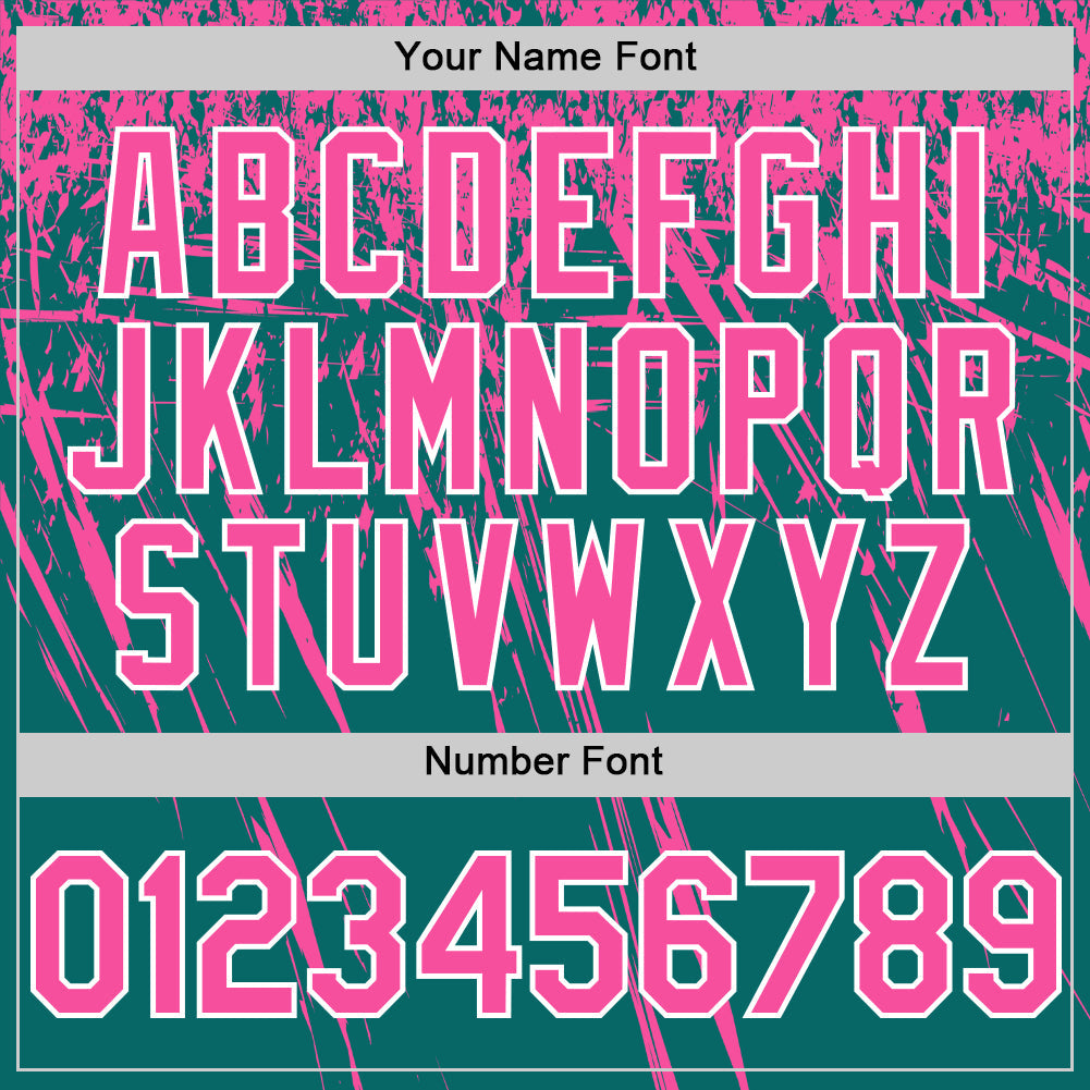 Custom Teal Pink-White Distressed Scratch Brush Stroke Authentic Baseball Jersey view 5