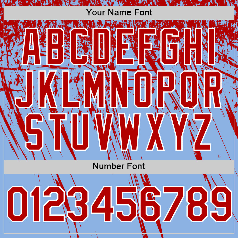 Custom Light Blue Red-White Distressed Scratch Brush Stroke Authentic Baseball Jersey view 5