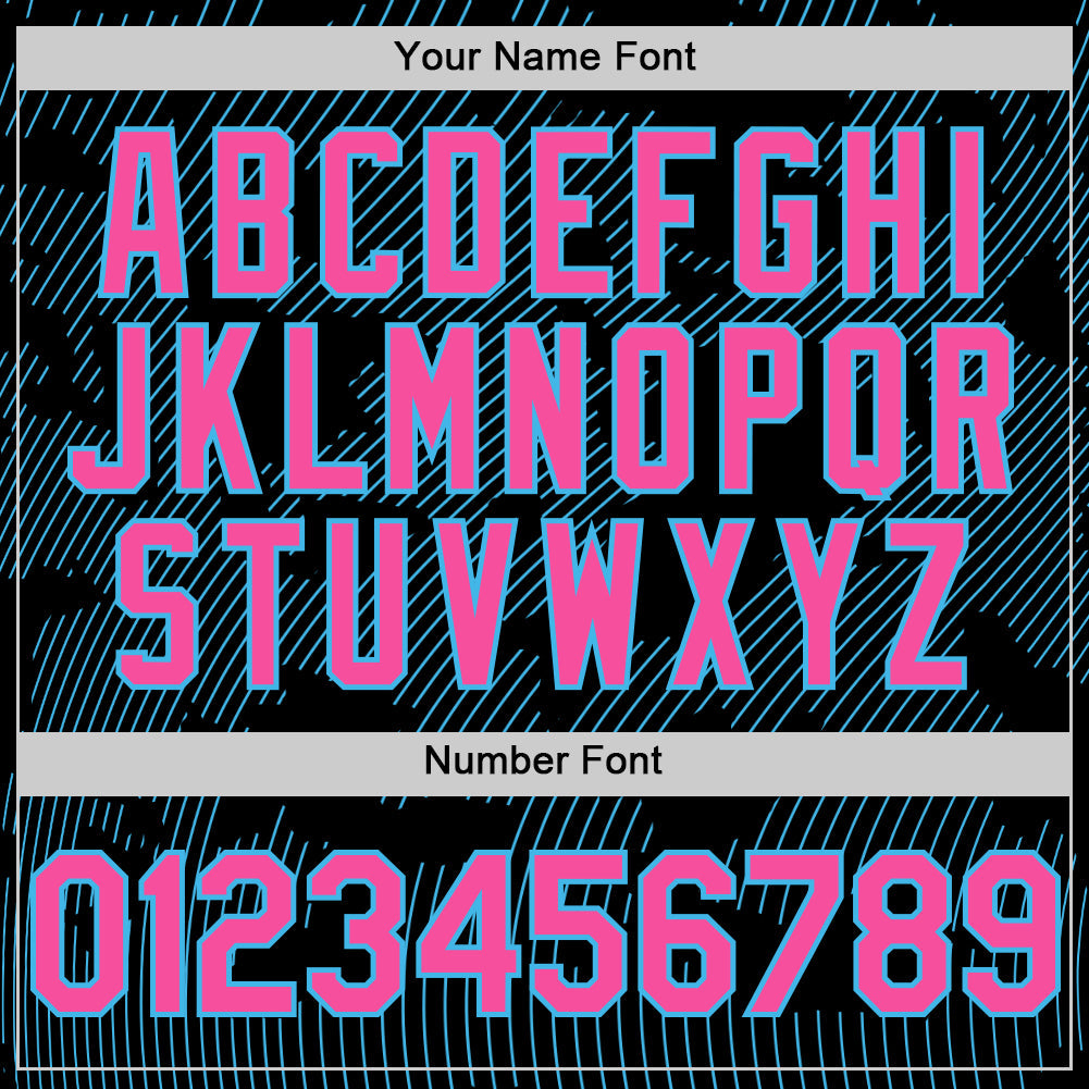 Custom Black Pink-Sky Blue Curve Lines Authentic Baseball Jersey view 5