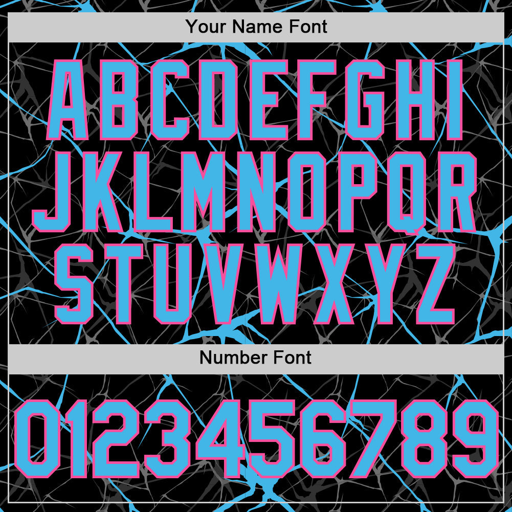 Custom Black Sky Blue-Pink 3D Pattern Design Abstract Network Authentic Baseball Jersey view 5