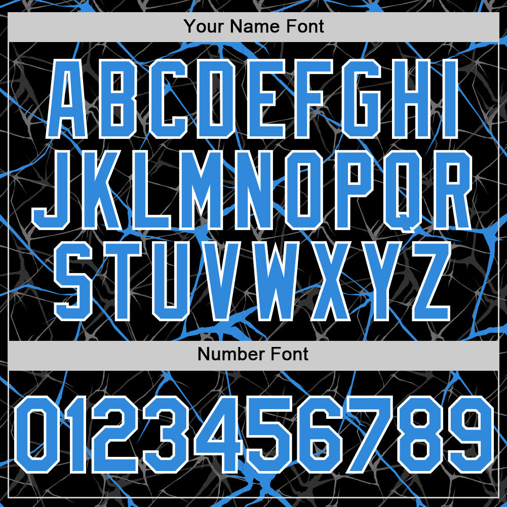 Custom Black Electric Blue-White 3D Pattern Design Abstract Network Authentic Baseball Jersey view 5