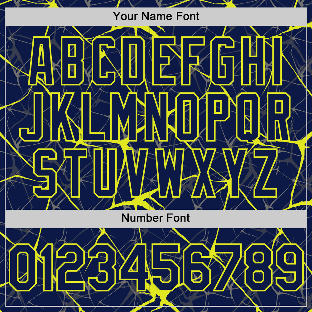 Custom Navy Neon Yellow 3D Pattern Design Abstract Network Authentic Baseball Jersey view 5