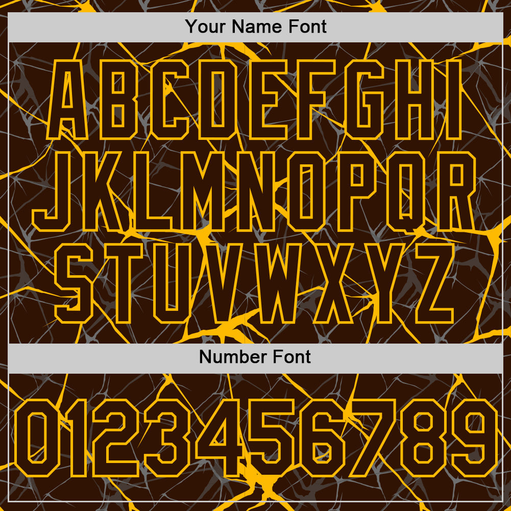 Custom Brown Gold 3D Pattern Design Abstract Network Authentic Baseball Jersey view 5