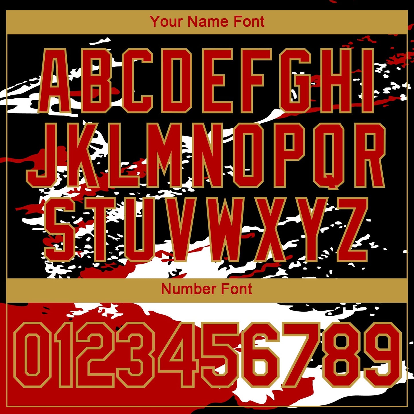 Custom Black Red White-Old Gold Splash Performance T-Shirt view 4