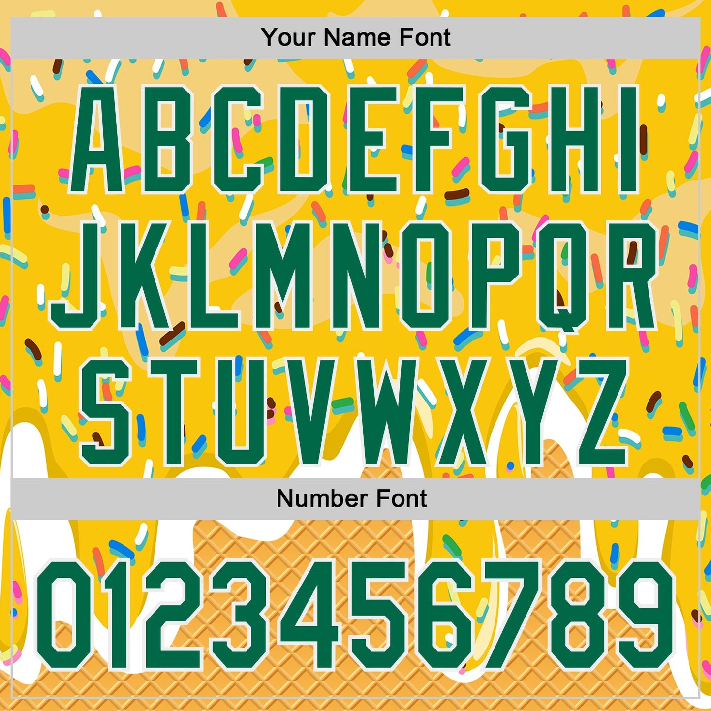 Custom Yellow Kelly Green-White Foodie Food Dessert Melting Cream Waffle Grid Authentic Baseball Jersey view 5