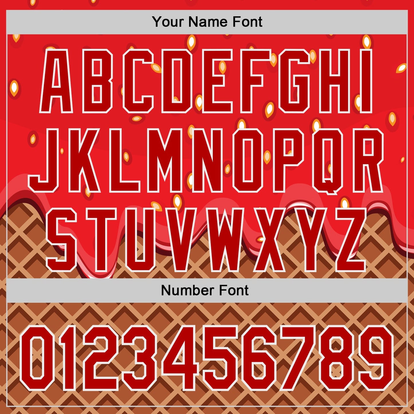 Custom Red Brown-White Foodie Food Dessert Melting Cream Waffle Grid Authentic Baseball Jersey view 5