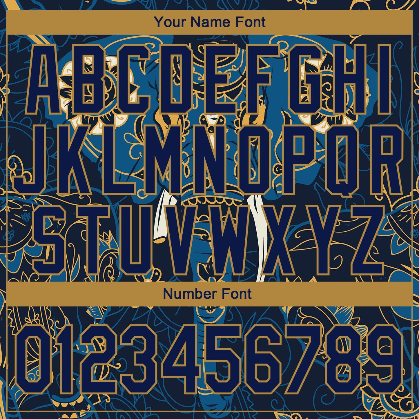 Custom Navy Old Gold 3D Pattern Design Elephant Performance T-Shirt view 4
