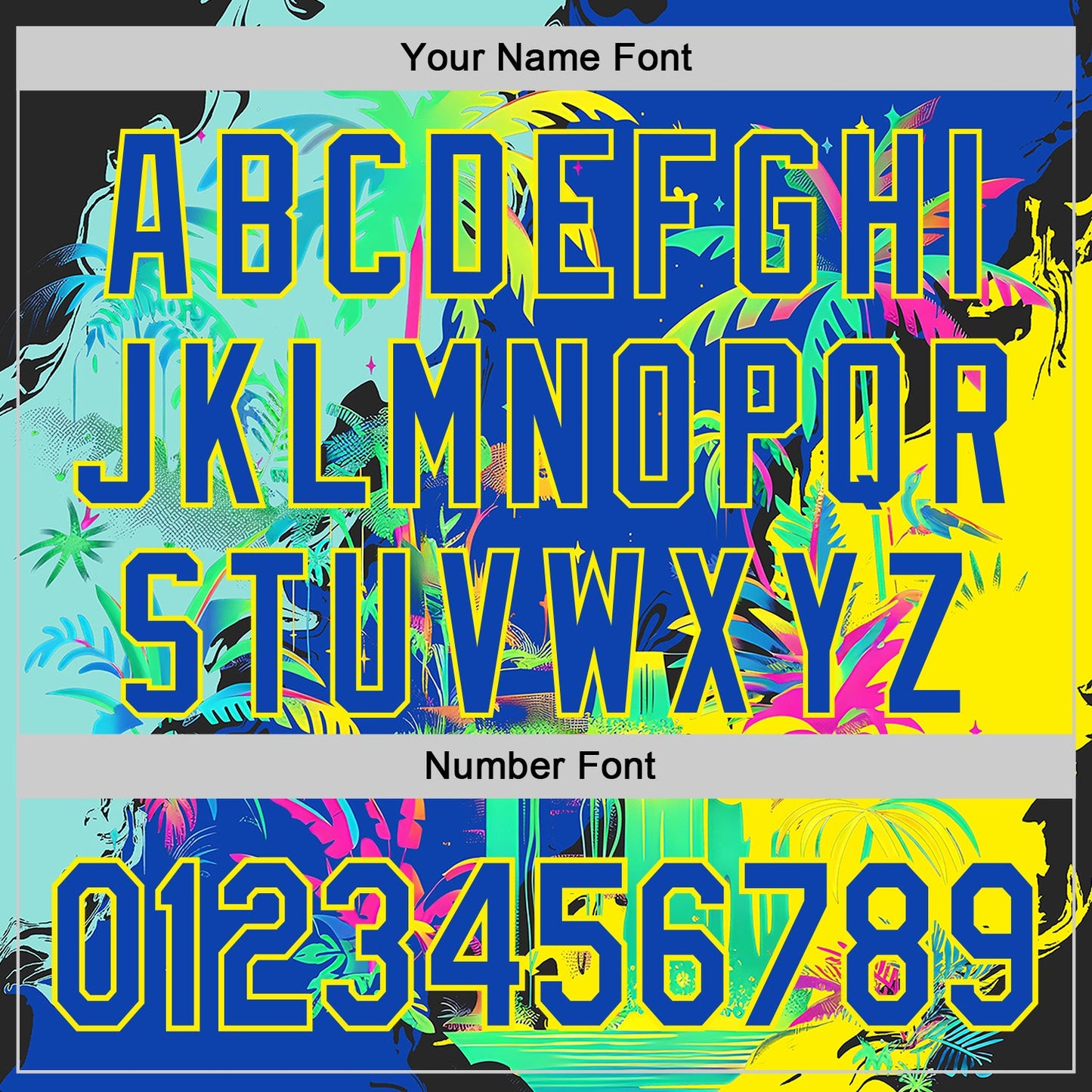 Custom Thunder Blue Green-Light Yellow Cyber Tropical Palm Trees Music Festival Authentic Baseball Jersey view 5