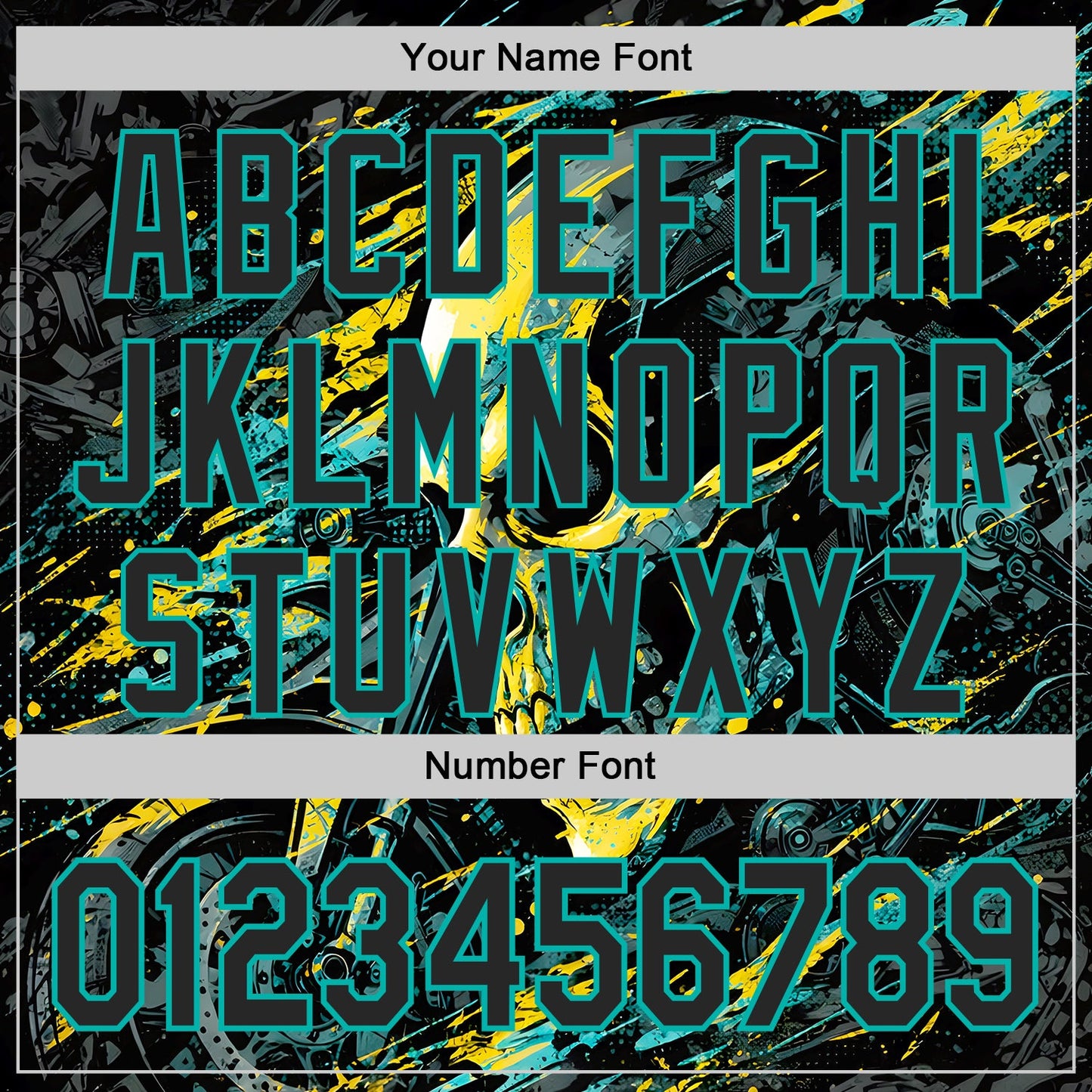 Custom Black Yellow-Aqua 3D Pattern Design Motorcycle Motocross Skull Authentic Baseball Jersey view 5